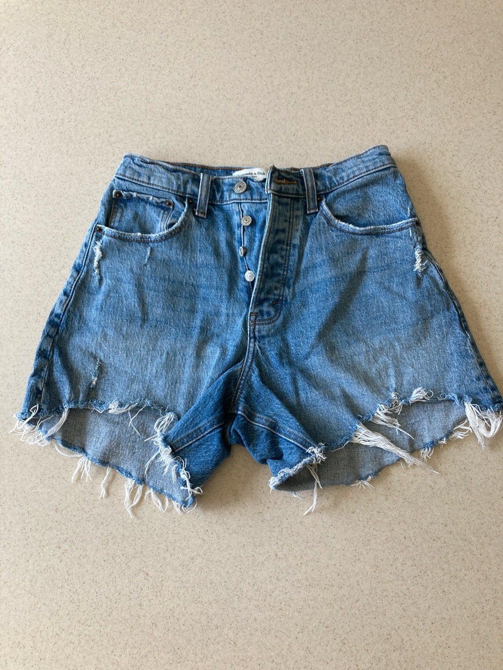 Abercrombie & Fitch The Dad Short High Rise Distressed Button Fly Women Sz 26/2